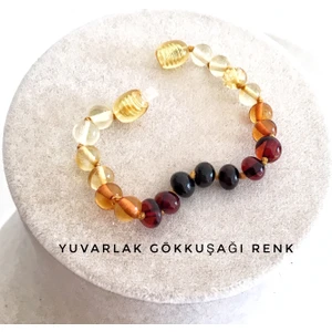 ipek kehribar Unisex Gökkuşağı Renk Sertifikalı Baltık Kehribar Bebek Bileklik 13-14 cm