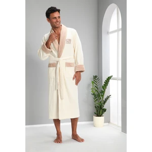 Ns Man Nakış Biyeli Bambu Cotton Erkek Bornozu Xxl