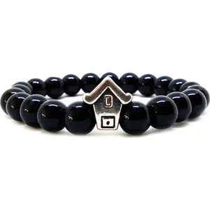 Ev Figürlü Parlak Oniks Kadın Bileklik