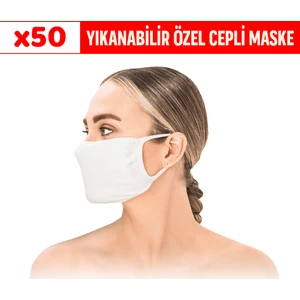 Superior Masqe 2 Katlı Cepli Yıkanabilir Antibakteriyel Maske 50 Adet Beyaz