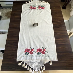 Kanaviçe Runner- Buzdolabı Örtüsü Bordo