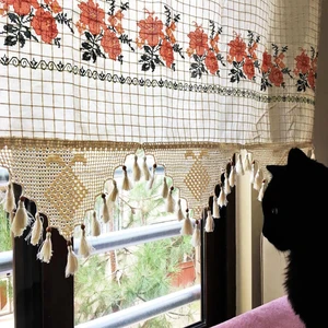 Yavuz Tekstil Kanaviçe Işlemeli Pamuk Perde