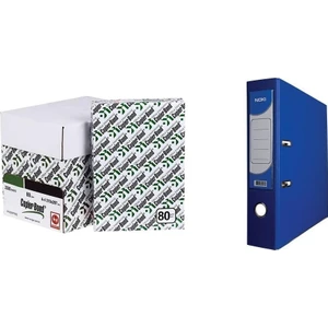 Ve-Ge Copier Bond A4 80 G/Mâ² 2.500 Ad. Fotokopi Kağıdı (5'Li Paket) + Noki Çıtalı Plastik Geniş Klasör 10'Lu Kutu Mavi