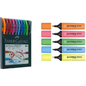 1425 Tükenmez Ailesi 10'Lu Poşet + Edding Fosforlu Kalem E-344 5 Li Poşet Ed344P599