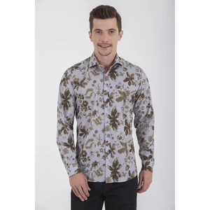 Erkek Desenli Slim Fit  Yeşil Gömlek