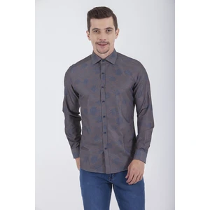 Erkek  Slim Fit Baskılı Kahverengi Gömlek