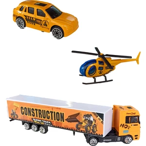 Metal Araçlar Seti Tır Helikopter ve Arazi Aracı Jeep 3'lü Set