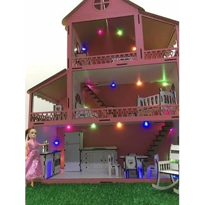 Zeycan Lazer Işıklı Bahçeli Barbie Ahşap Oyun Evi