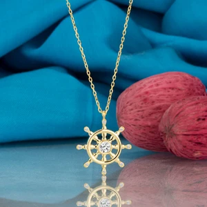 Gümüş Kolye  Swarovskı Taşlı Dümen Temalı Altın Kaplama  Kadın Kolye