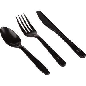 Sos Tedarik Siyah Plastik Lüx Kaşık - Çatal - Bıçak 100'LÜ