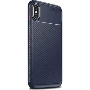 Smart Tech Apple iPhone Xs Max Karbon Desenli Negro Silikon Kılıf Lacivert