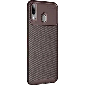 Smart Tech Huawei P Smart 2019 Karbon Desenli Negro Silikon Kılıf Kahverengi