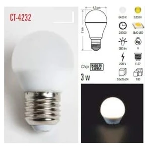 Ct-4232 LED Top Ampul 10'lu Paket 3 Watt E27 Duy Gün Işığı 6400 Kelvin Aydınlatma