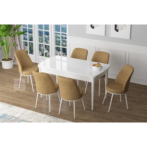 Concept Zen Serisi Mdf Açılabilir Mutfak Masası Takımı-Yemek Masası Takımı Beyaz Masa+6 Sandalye