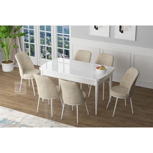 Concept Zen Serisi Mdf Açılabilir Mutfak Masası Takımı-Yemek Masası Takımı Beyaz Masa+6 Sandalye
