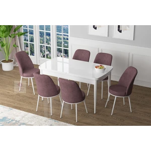 Concept Zen Serisi Mdf Açılabilir Mutfak Masası Takımı-Yemek Masası Takımı Beyaz Masa+6 Sandalye