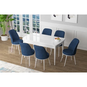 Concept Zen Serisi Mdf Açılabilir Mutfak Masası Takımı-Yemek Masası Takımı Beyaz Masa+6 Sandalye