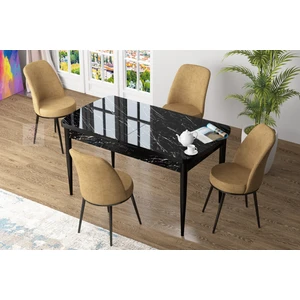 Concept Zen Serisi Mdf Açılabilir Siyah Mermer Mutfak Masa Takımı + 4 Adet Sandalye