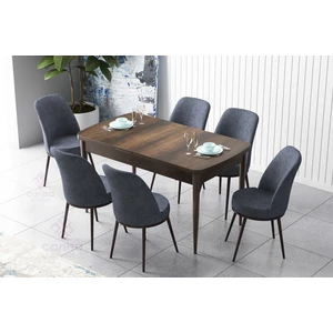 Concept Zen Serisi Mdf Barok Ahşap Desenli Açılabilir Mutfak Masa Takımı + 6 Sandalye