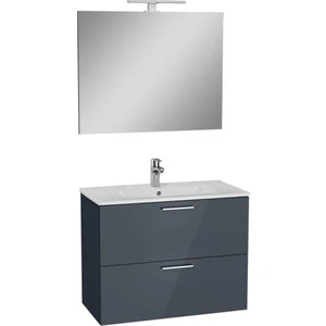 Vitra Mia Antrasit Füme 80 cm Banyo Dolabı+Ayna+Lavabo+Aplik