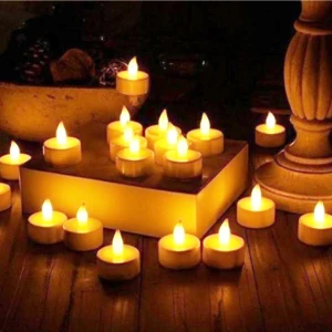 Kına Malzemecim Tealight Işıklı Dumansız Sarı LED Pilli Mum 24 Adet Pil Dahil