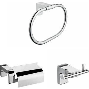 Premium Yuvarlak Havluluk + Kapaklı Kağıtlık + Bornozluk 3'lü Set