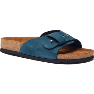 /  Willa - Deri Tek Bantlı Terlik ( Lacivert Nubuk Deri )