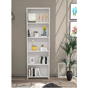 5 Raflı Modern Kitaplık Beyaz