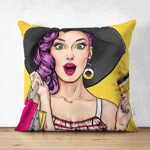 Çift Taraflı Pop Art Resimli Dijital Baskılı Dekoratif Süet Yastık Kırlent Kılıfı