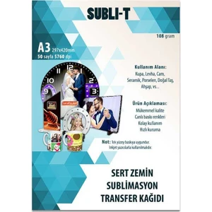 Sublimasyon Baskı Kağıdı A3 Sert Zemin