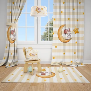 Talia Home Tavşan Ay Yıldız Çocuk ve Bebek  Odası Fon Perdesi 2 Kanat TLA-148
