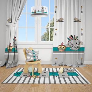 Talia Home Baykuş ve Fil  Çocuk ve Bebek  Odası Fon Perdesi 2 Kanat TLA-125