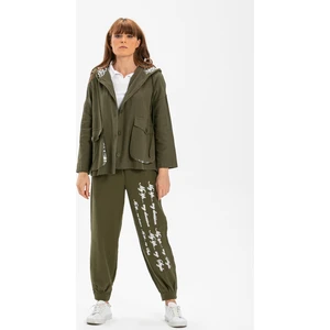 Uzun Kol Kapüşonlu Gamze Pazen Sonbahar ve Kışlık Ceket Haki Hk