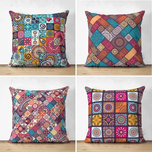 Dekoratif Kilim Desenli 4'lü Çift Taraflı Süet Yastık Kırlent Kılıf Seti