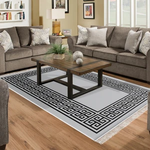 Alanur Home Alanur Star Kaymaz Pamuk Tabanlı Saçaklı Yıkanabilir Dijital Halı Gri̇