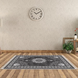 Alanur Home Alanur Star Kaymaz Pamuk Tabanlı Saçaklı Yıkanabilir Dijital Halı Gri̇