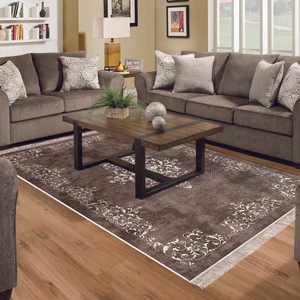 Alanur Home Alanur Yıldız Kaymaz Deri Tabanlı Saçaklı Yıkanabilir Dijital Halı Kahve