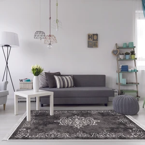 Alanur Home Alanur Yıldız Kaymaz Deri Tabanlı Saçaklı Yıkanabilir Dijital Halı Gri̇