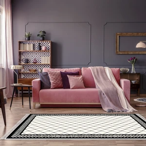 Alanur Home Alanur Yıldız Kaymaz Deri Tabanlı Saçaklı Yıkanabilir Dijital Halı Krem