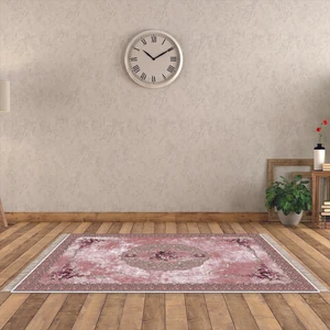 Alanur Home Alanur Yıldız Kaymaz Deri Tabanlı Saçaklı Yıkanabilir Dijital Halı Pudra