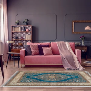 Alanur Home Alanur Yıldız Kaymaz Deri Tabanlı Saçaklı Yıkanabilir Dijital Halı Mavi̇