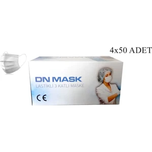 3 Katlı Telli Tek Kullanımlık Beyaz Maske 200'lü 4x50 Adet
