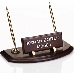 İsimlik Sepeti Kişiye Özel Çift Kalemli Ahşap Masa İsimliği Oval Ahşap Masa İsimlik