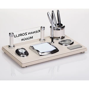 İsimlik Sepeti Moss Masa İsimlik Seti Beyaz Deri Ofis Masa İsimliği