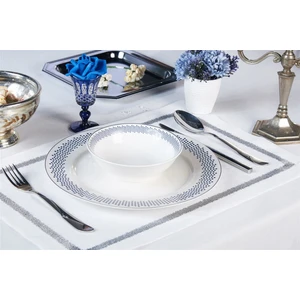Caka Home  2'li Amerikan Servis Zikzak Nakışlı Keten Efektli Silver Sim Renkli