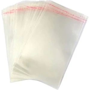 8 x 12 + 5 cm - 100 Adet - Bantlı Şeffaf Jelatin Torba Yapışkanlı Poşet