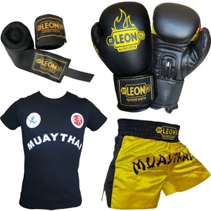 By Leon 1982 Leon Blade Boks Eldiveni, Muay Thai Şortu, Tişört ve Bandaj Seti Sarı 4p