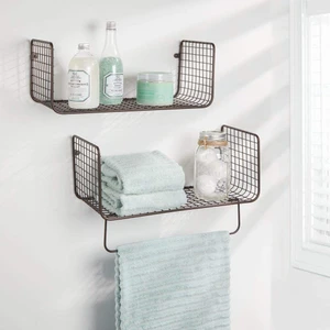 Go Dekor Metal Banyo Havlu Askılı Duvar Rafı ( 2'li Set )