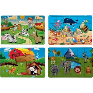 4 Adet Ahşap Puzzle Yapboz Set
