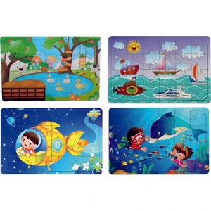 4 Adet Ahşap Puzzle Yapboz Set
